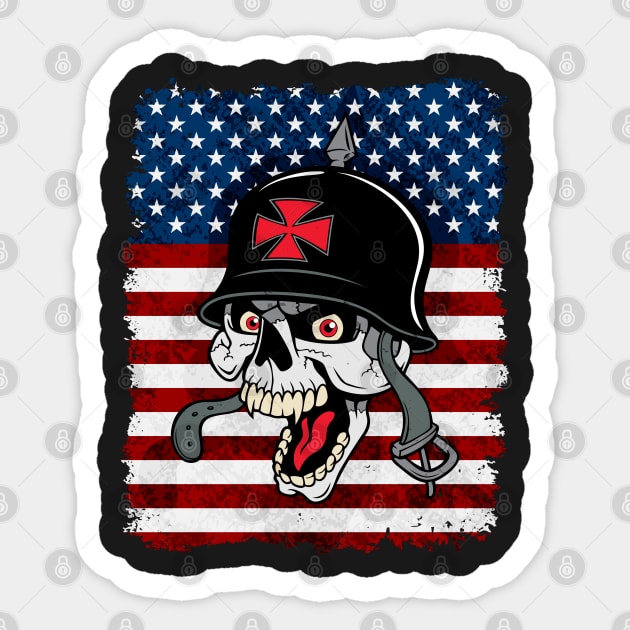 Biker Skull American Flag Sticker by RadStar